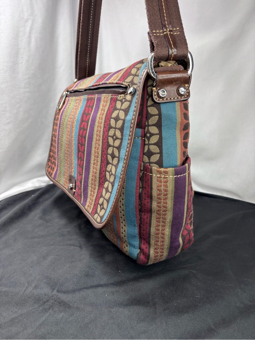 FOSSIL Vintage Y2K Multicolor Canvas Crossbody Messenger Bag Boho Festival - Picture 6 of 14